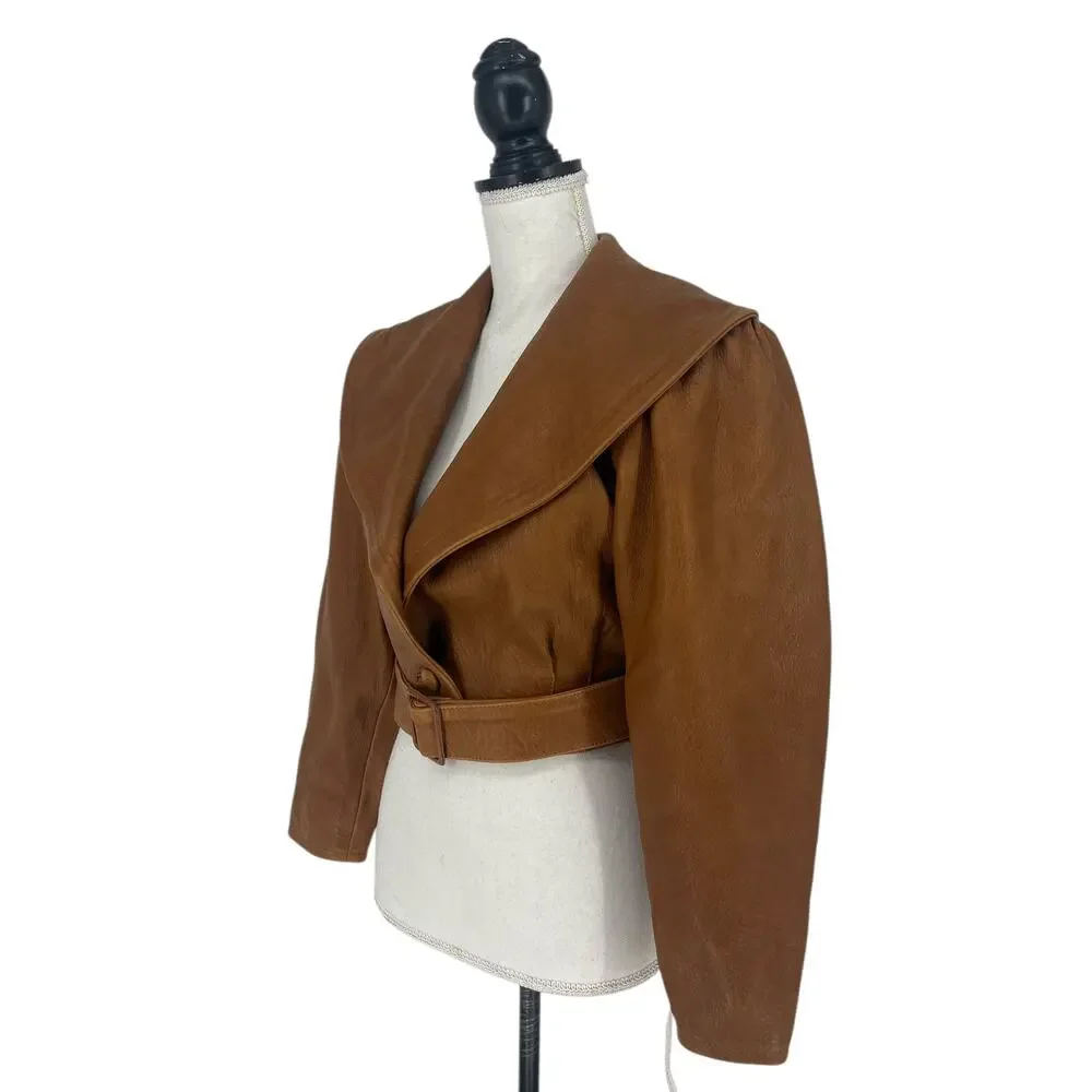 FRAME Cropped Pebbled Leather Belted Jacket‎